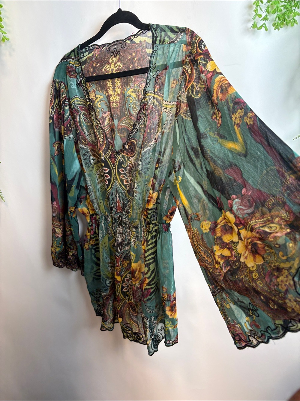 Source Unknown Teal Floral Paisley Sheer Blouse